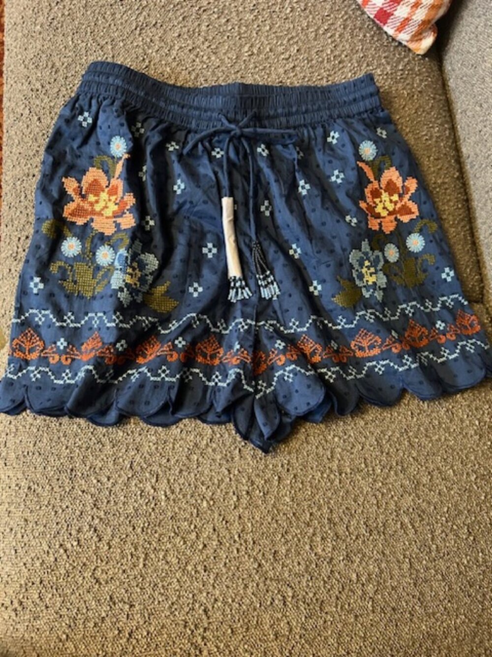 Farm Rio Dark Blue Multi 100% Cotton Stitched Garden Embroidered Shorts - Picture 6 of 14